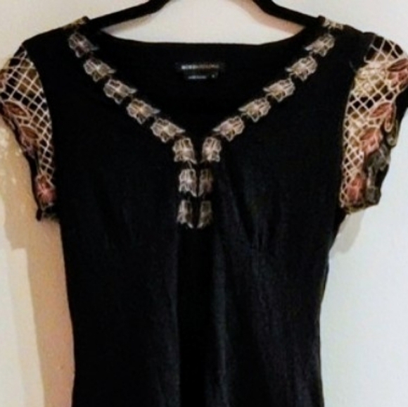 Boho Design BCBGMaxAzria Black Top with Beige Accents - Picture 2 of 4